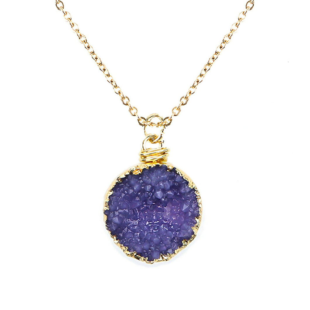 Purple Tone Faux Geode Crystal Gold-tone Pendant On Exciting Adjustable Gold-tone Chain Link Necklace