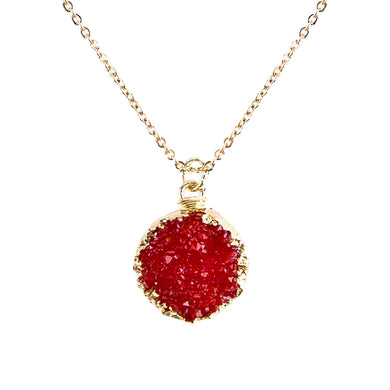 Bright Red Tone Faux Geode Crystal Gold-tone Pendant On Exciting Adjustable Gold-tone Chain Link Necklace