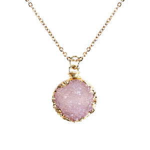 Blush Pink Tone Faux Geode Crystal Gold-tone Pendant On Exciting Adjustable Gold-tone Chain Link Necklace