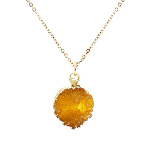 Golden Amber Tone Faux Geode Crystal Gold-tone Pendant On Exciting Adjustable Gold-tone Chain Link Necklace
