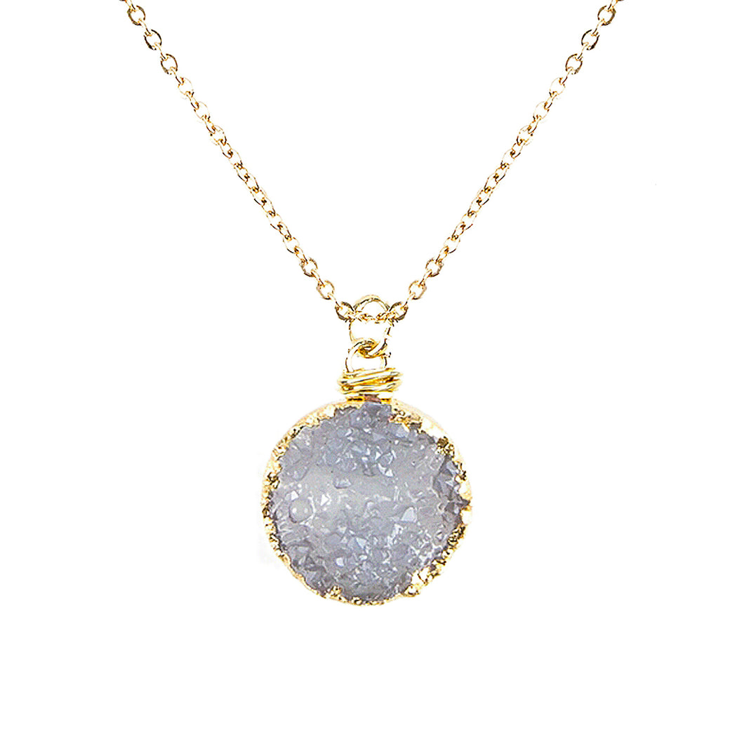 Bright White Tone Faux Geode Crystal Gold-tone Pendant On Exciting Adjustable Gold-tone Chain Link Necklace